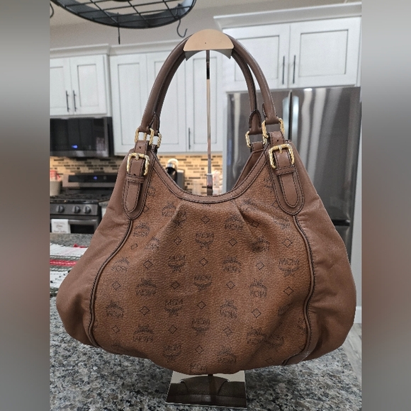 MCM Visetos Brown Leather Hobo Bag With COA - Picture 4 of 16